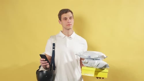 Young Man with Boxes Isolated
