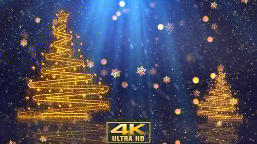 Sparkling Christmas Trees Animation with Falling Snow and Bokeh Lights