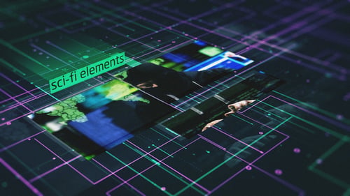 Futuristic Digital Grid Slideshow for Tech and Sci-Fi Content
