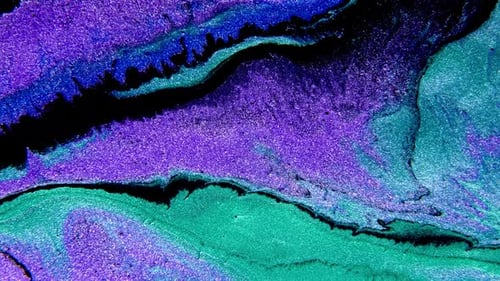Abstract Paint Mixing Neon Blue Green and Violet Purple Colors Ink