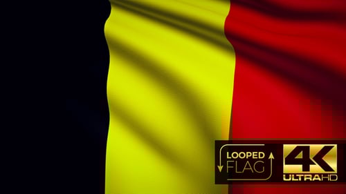 Waving Belgium Flag Loop with Realistic Fabric Texture