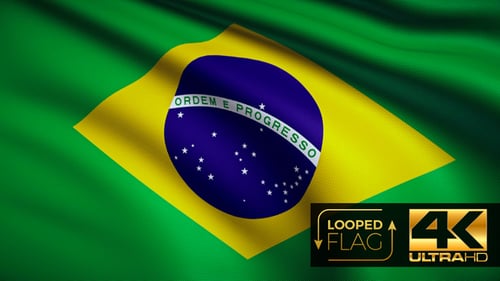 Brazilian National Flag Waving in Realistic Fabric Animation Loop
