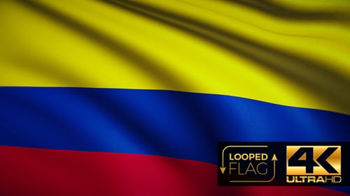 Flagge 4K Kolumbien auf realistischer Looping-Animation mit sehr detailliertem Stoff