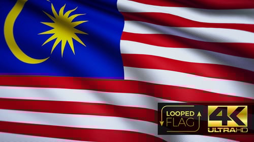Realistic Looping Malaysian Flag Waving in Wind