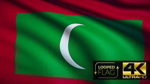 Maldives Flag Waving Loop with Realistic Fabric Texture