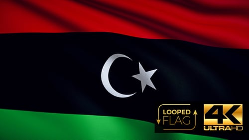 Waving Libyan Flag Loop with Realistic Fabric Texture