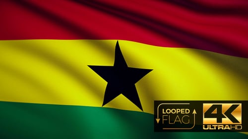 Ghana National Flag Waving Loop in Realistic Fabric Style
