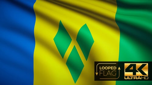 Saint Vincent and the Grenadines Flag Waving Realistic Loop