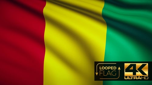 Realistic Looping Animation of Guinea National Flag Waving