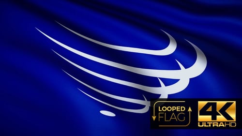 Waving Blue Flag with Abstract White Corporate Logo