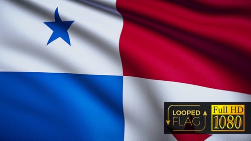 Panama Flag Waving in Wind with Realistic Fabric Texture Seamless Loop