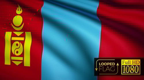 Mongolia National Flag Waving with Realistic Fabric Texture Seamless Loop