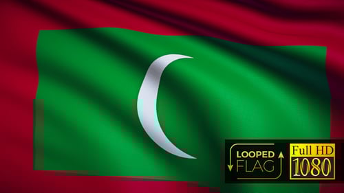 Seamless Loop of Waving Green Islamic Flag with Crescent Moon