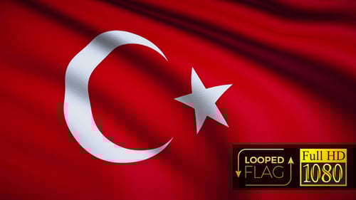 Waving Turkey Flag Loop Animation with Crescent and Star