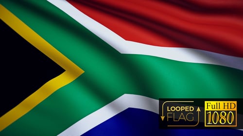 Realistic Waving South African National Flag Animation Loop