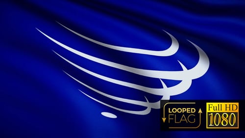 Abstract Blue Flag with White Swirling Logo Waving Animation