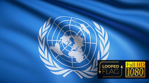 United Nations Flag Waving in Realistic Looped Animation