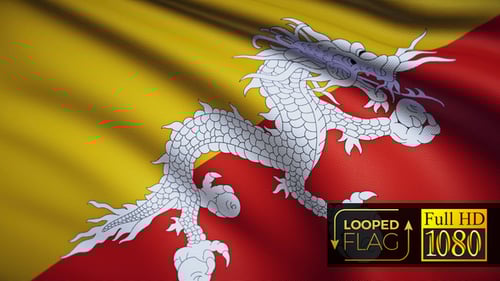 Bhutan National Flag Waving Realistic Loop Animation