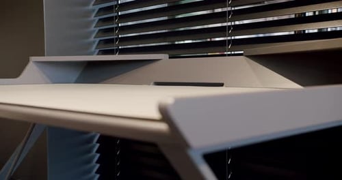 Modern White Desk with Blinds Background