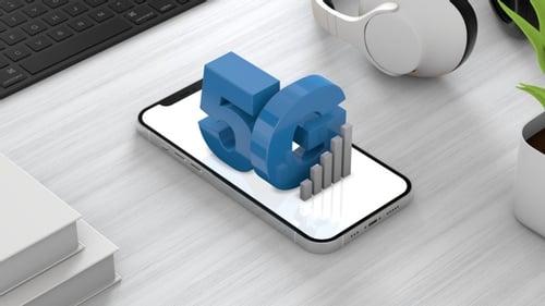 3D 5G Symbol and Data Bars on Smartphone Screen