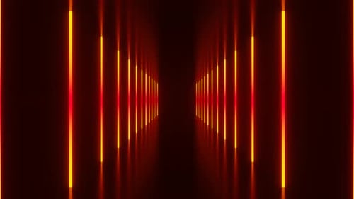 Orange Gradient Led Neon Lines with Reflection in Corridor Tunnel 3D Render Seamless Animation