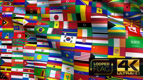 Waving International Flags Grid Seamless Loop Background