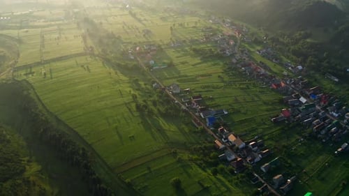 Sunrise Village Mountain Valley Fog Summer Country