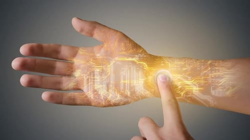 Glowing Technology Circuit Spreading Over Human Hand