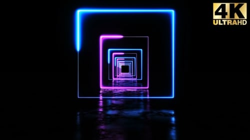 Animated Neon Glowing Square Tunnel Background Loop