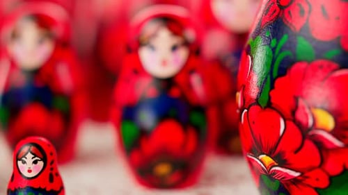 Traditional Russian Matryoshka Dolls Close Up Focus Pull