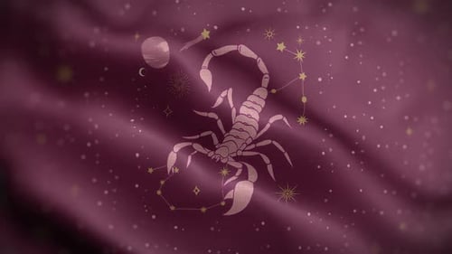 Animated Scorpio Zodiac Sign on Waving Flag Background