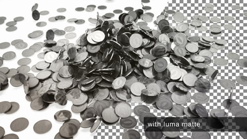 Falling Silver Coins Accumulating on White Background Animation