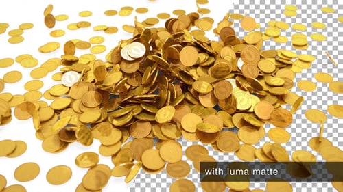 3D Golden Coins Falling and Accumulating Animation