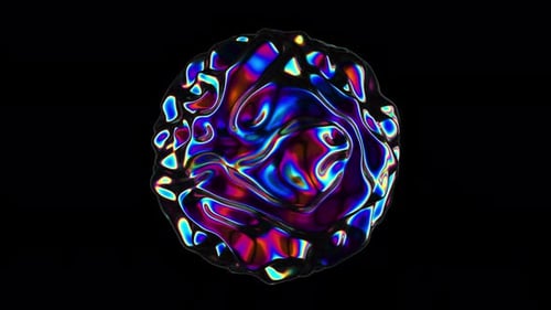3D Abstract Iridescent Wavy Sphere Animation Loop with Transparent Background