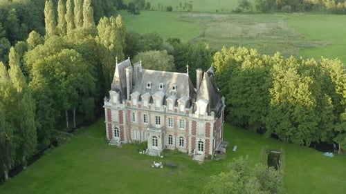 French renaissance castle aerial drone shot