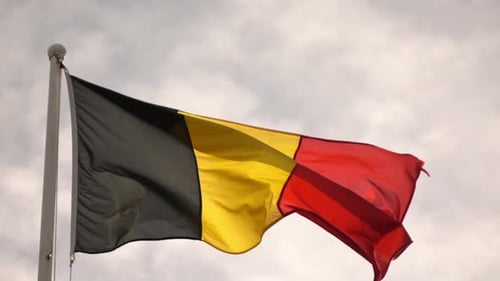Belgian Flag Waving Against Cloudy Sky