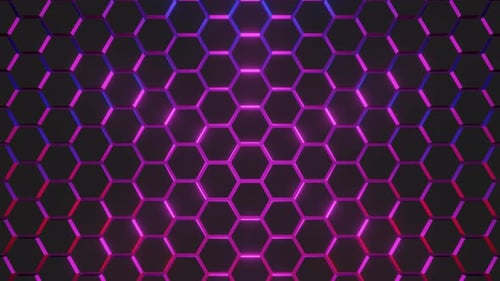 Abstract Hexagon Grid Background with Dynamic Neon Light Pulse