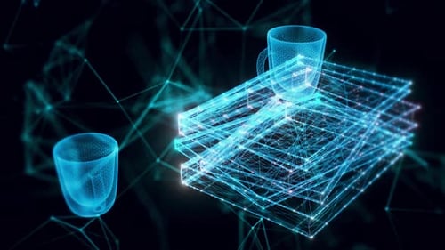 Stack Of Books And Mugs Hologram Close Up Hd