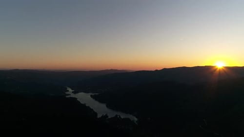 Mountains and River at Golden Hour Sunrise