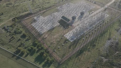 Drone Flying Over Substation Shot with Top Down View
