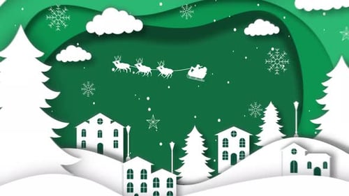 Paper Cut Winter Village Scene with Happy New Year Greeting
