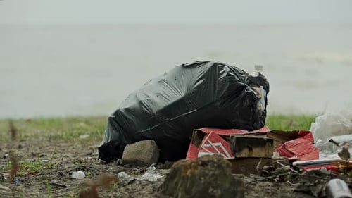 Pollution: Garbage Littering a Scenic Beach Landscape