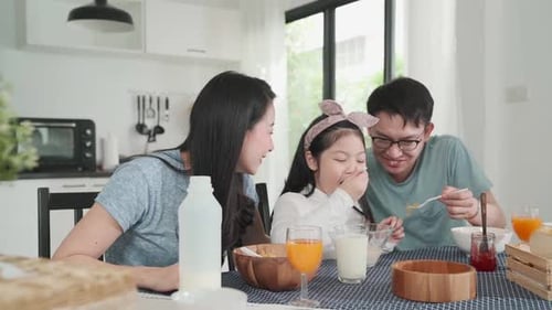 Happy Family Enjoys a Cheerful Breakfast Together