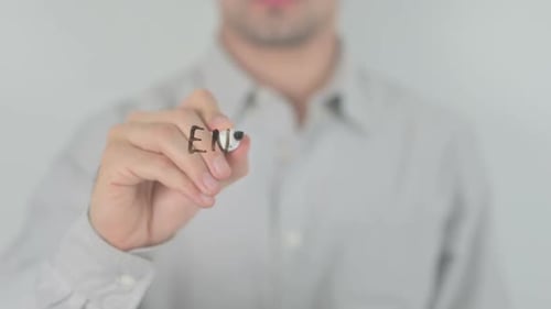 Factory Man Writing on Transparent Screen