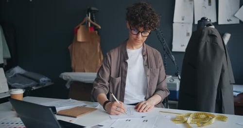 Jolie créatrice de mode dessinant des vêtements sur papier Création d'une nouvelle collection