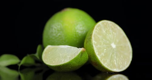 Limes with Lime Halves on Black