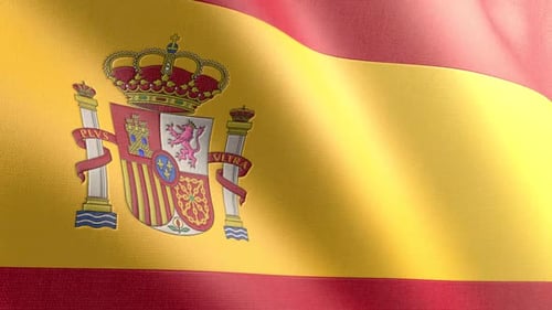 Animated Spain Flag Waving Loop with Realistic Fabric Texture