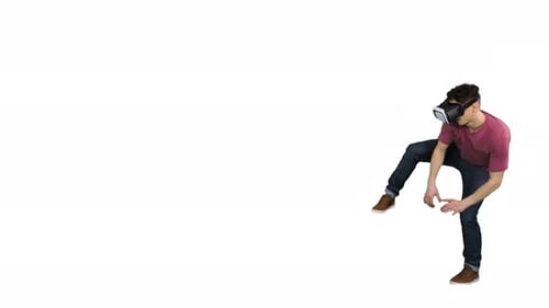 Man Wearing VR Headset Interacting with Virtual Environment