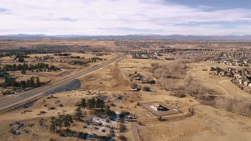Aerial View of Suburban Landscape and Road