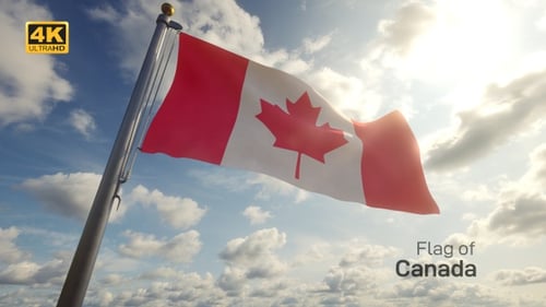 Waving Canadian Flag Against a Bright Cloudy Sky